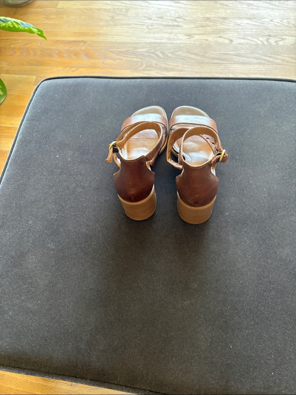 Lucky Brand Cognac Braided Leather Block Heel Sandals - Picture 7 of 9